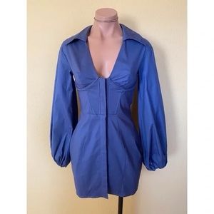 NWT Oh Polly Puff Sleeve Corset Mini Dress in Blue | Women's Size 2
